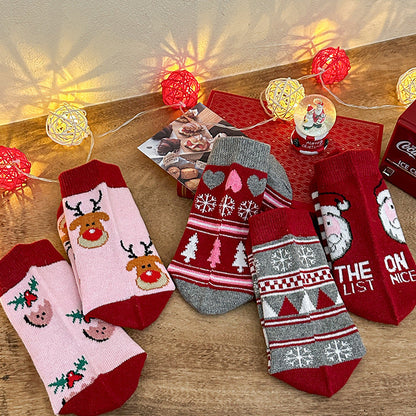 5 Pack Cartoon Wool Warm Mid Calf Cute   Christmas Socks
