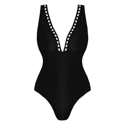Black Pearl V-neck Swimsuit Set - Black