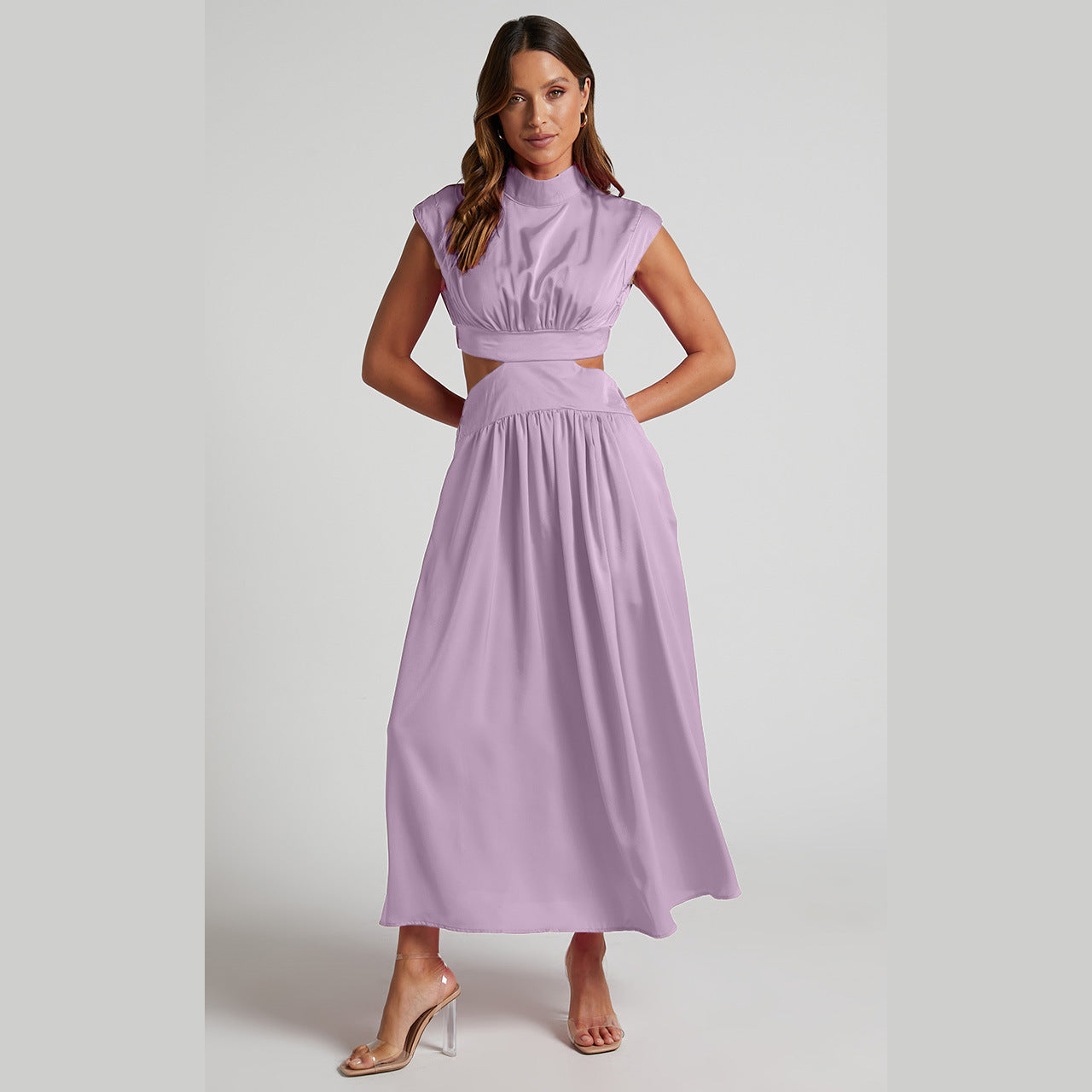 Sweet Street StCollar Solid Color Cropped Outfit Maxi Dress