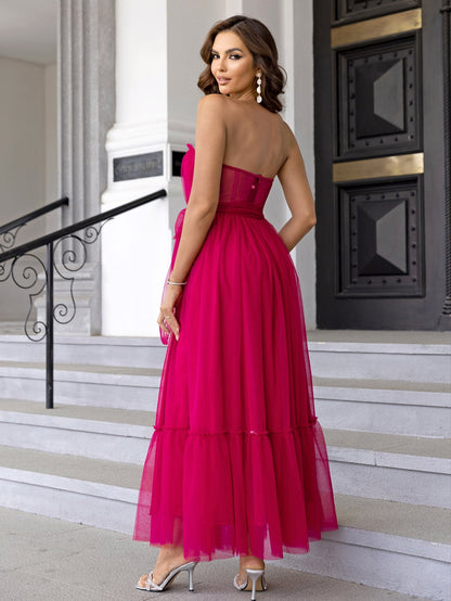 Mesh Dress Lace up Dress Ruffled Tied Mesh Straight