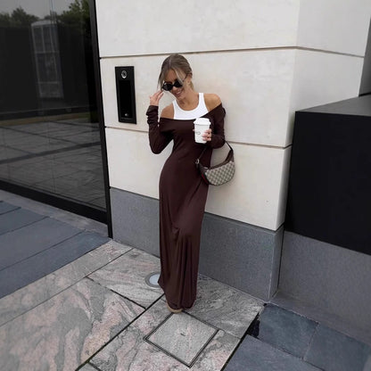 Long Sleeve Stitching Faux Two Piece Vest Dress