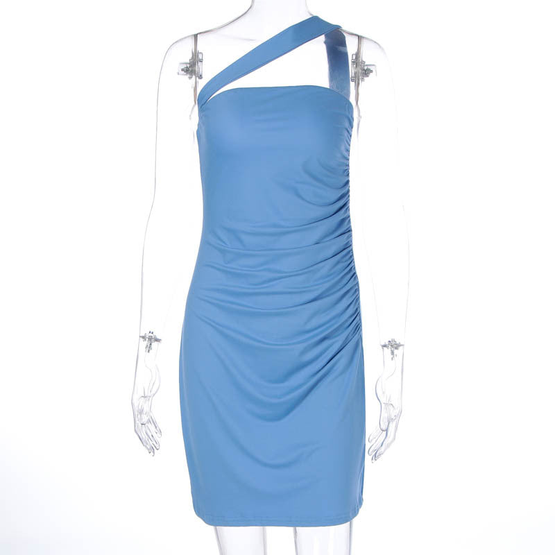 Slim Fit Oblique Shoulder Sheath off-Shoulder Backless Short Dress