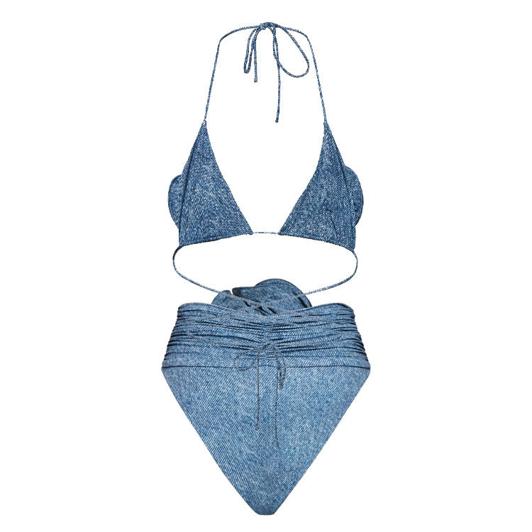 Denim Drip Bikini Set - Blue