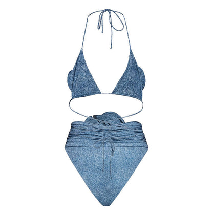 Denim Drip Bikini Set - Blue