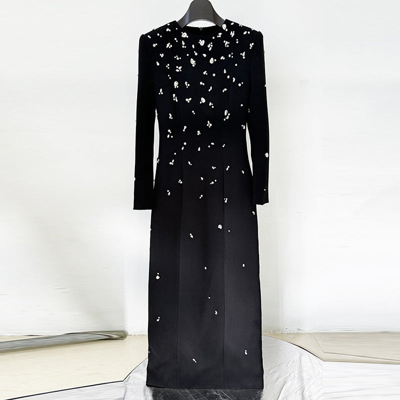 Elegant Heavy Industry Beads Diamond Long Sleeve Dress Formal Dress