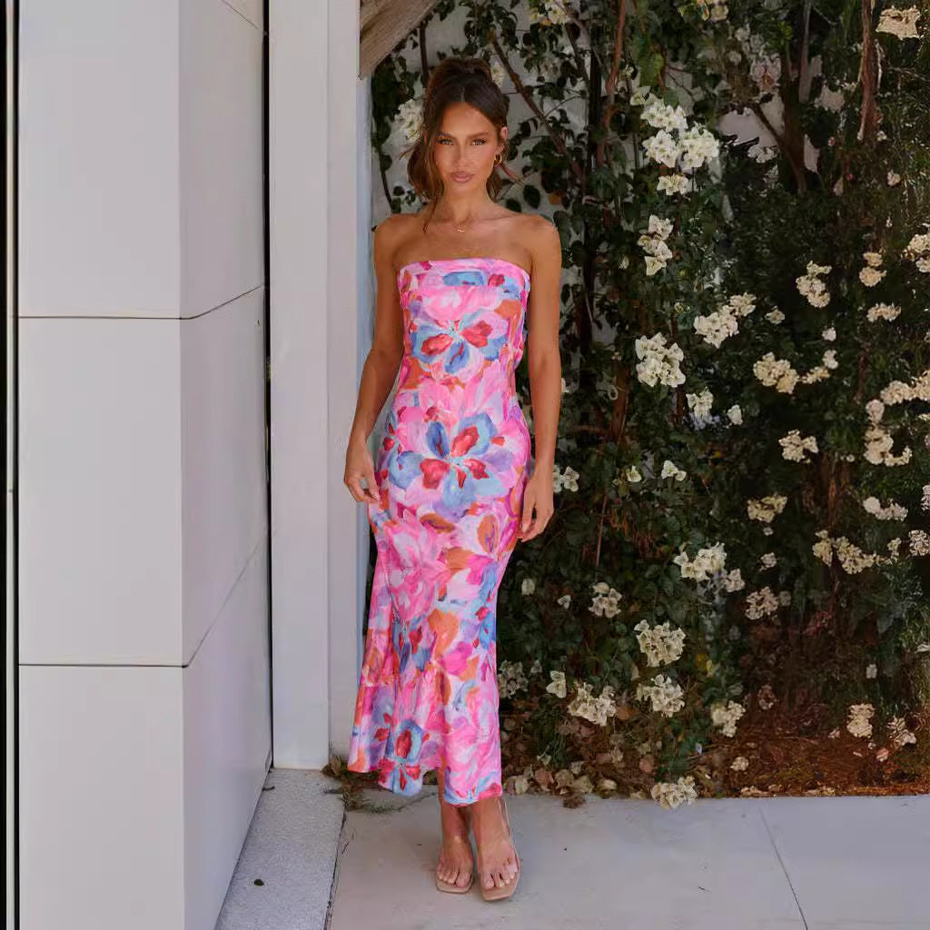 GracefulSocialite Satin Backless Tube Top Dress