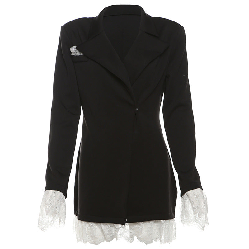 Fall Lace Stitching Collar Long Sleeve