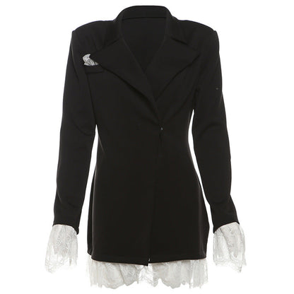 Fall Lace Stitching Collar Long Sleeve