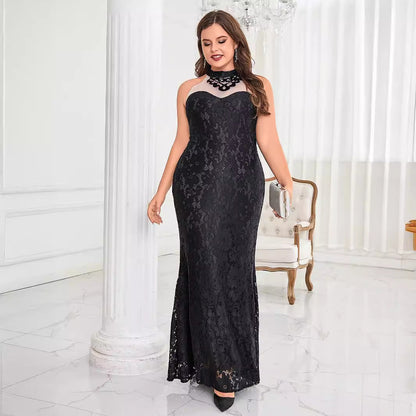 Plus Size Solid Color Small Round Neck Sleeveless Dress Elegant Slim Fit Sheath Cocktail Evening Dress