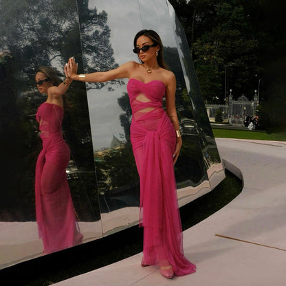 Tube Top off Neck See through Tied Slim Fit Dress for