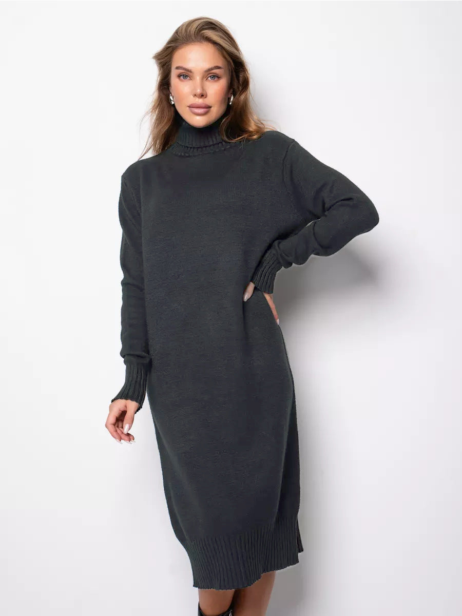 Turtleneck Knitting Dress  Loose Inner Wear Solid Color Slimming Woolen