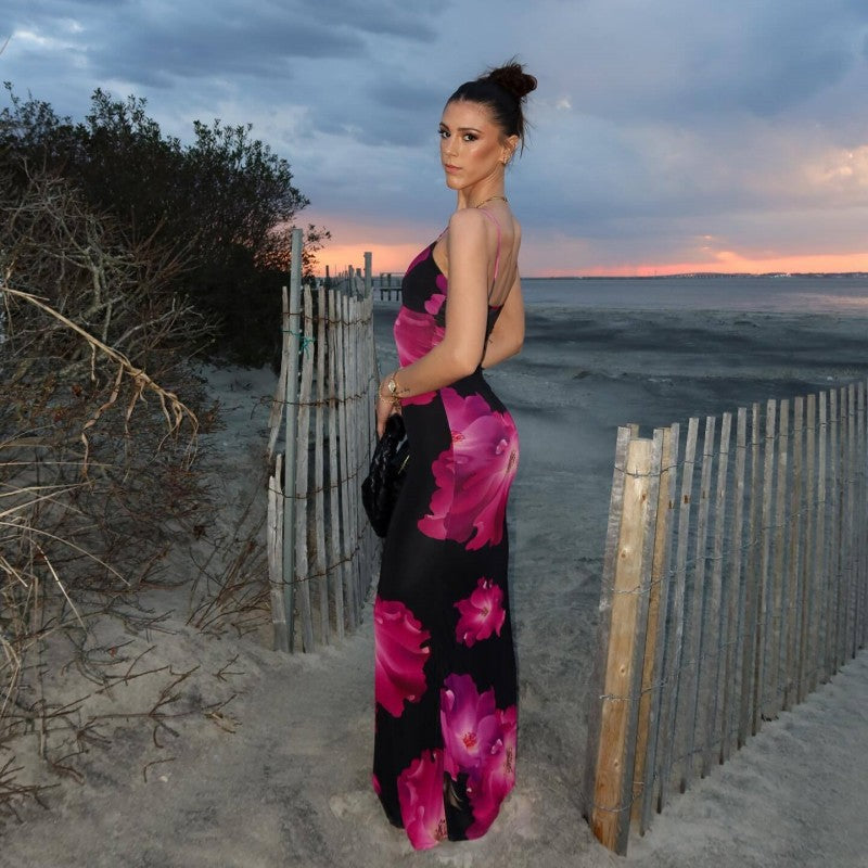 Sleeveless Strap Floral Print Maxi Dress