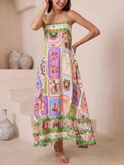Unique Painted Print Sleeveless Lace Maxi Dress