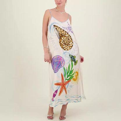 Cool Printed Sling Satin Vacation Loose
