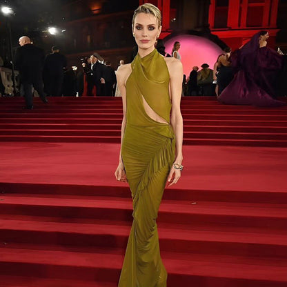 Irregular Asymmetric Design Pleated Lace up Backless Dress