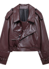 Arielle - Cropped Faux Leather Moto Jacket