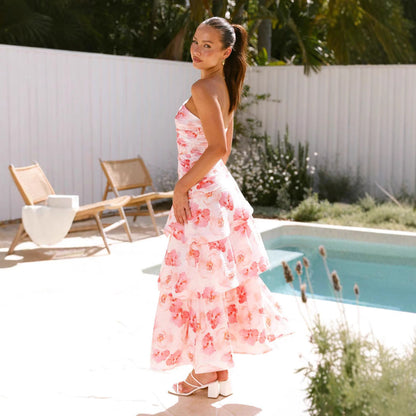 Single Shoulder Suspender Printing Dress