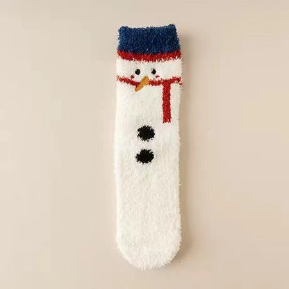 Plush Coral Fleece Cartoon Mid Calf Home Sleep Christmas Socks