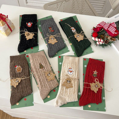 Cable Knit Textured Cotton Mid Calf Slouchy Christmas Socks