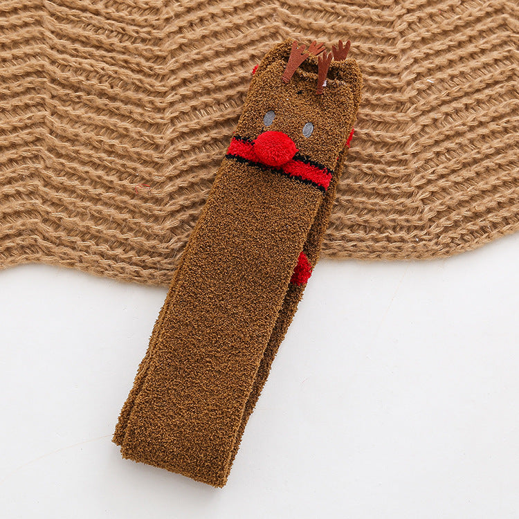 Plush Coral Fleece Cartoon Knee High Christmas Socks