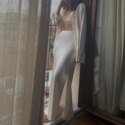 Satin Draping Mop Maxi Dress Side Slit High Waist Skirt