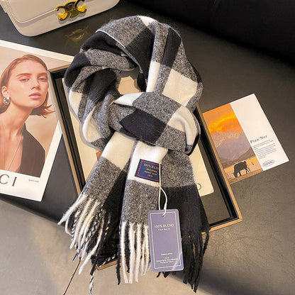 Burgundy Thermal Knit Plaid Christmas Scarf