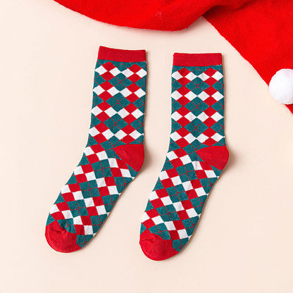 Red Mid Calf Casual Christmas Socks