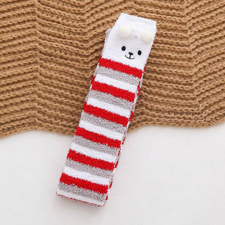 Plush Coral Fleece Cartoon Knee High Christmas Socks