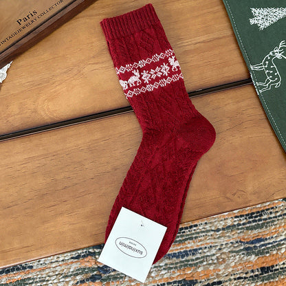 Wool Retro Elk Christmas Warm Slouchy Crew Christmas Socks