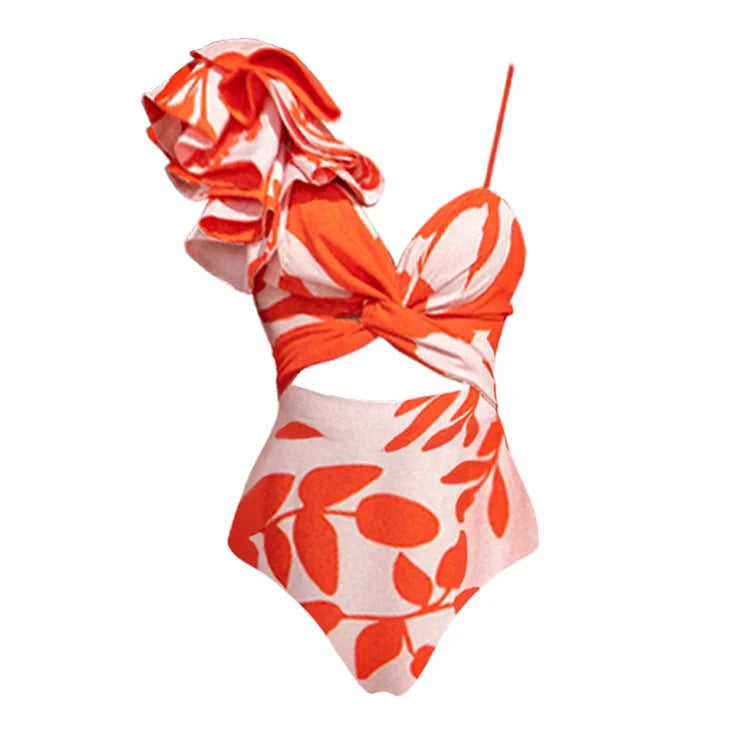 Tangerine Wave Swimsuit Set - Orange