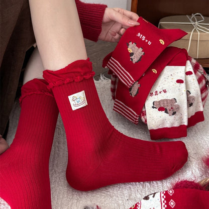 Red Retro Christmas Slouchy Crew Christmas Socks