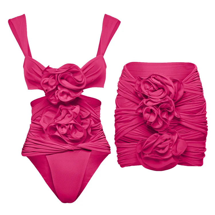 Flaura  Swimsuit Set - Rose Red