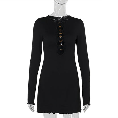 Knitted Cutout Long Sleeve Narrow Dress