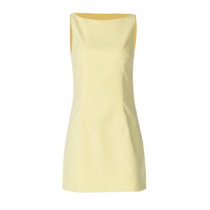 Solid Color Double Layer Woven Sleeveless Back Zipper Short Slim Fit Dress
