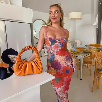 off Neck Floral Printing Slip Dress