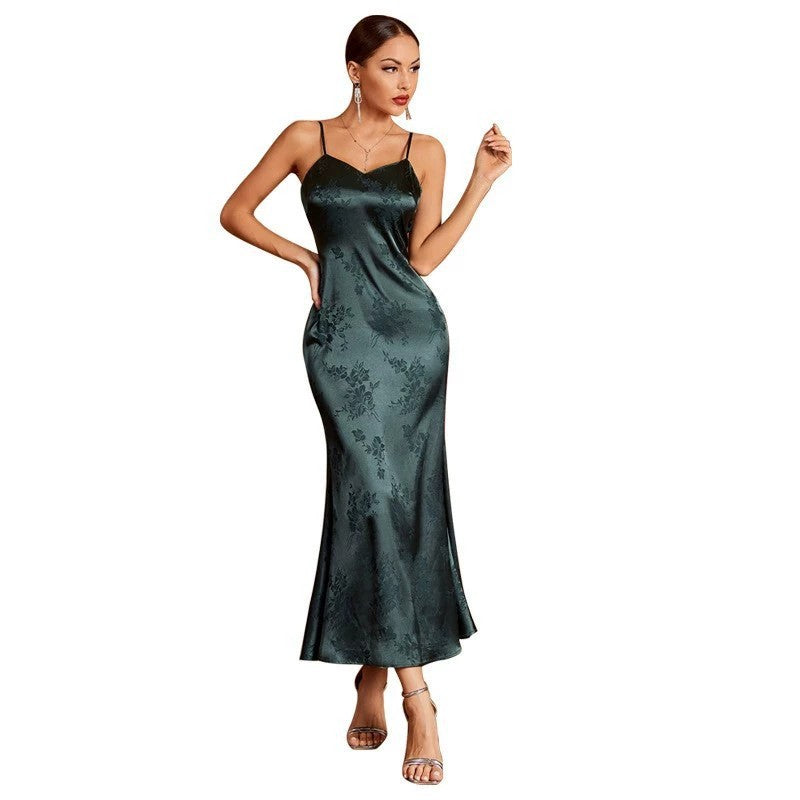 V neck Slim Fit Slimming Flounced Strap Sleeveless Printed One Piece Sheath