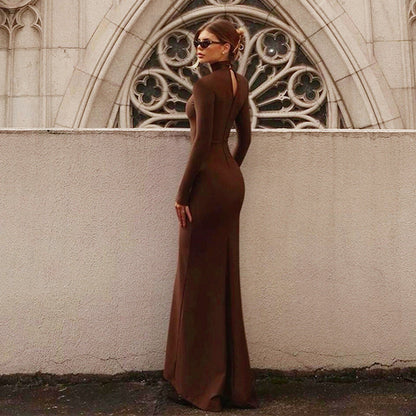 Long Sleeve Turtleneck Slimming Fishtail Dress Fall Design Slim Fit Sheath Dress