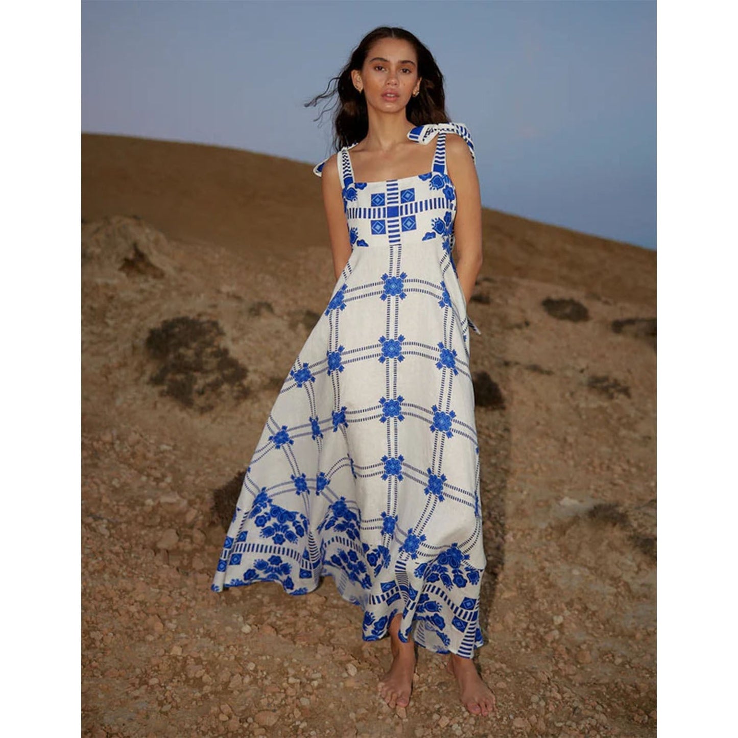 Vacation Halter Spaghetti Straps Maxi Dress Sleeveless Printed Dress