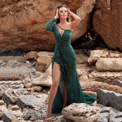 Fall Plus Color One Shoulder Cocktail Dress Hip Dress