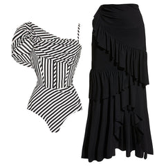 Nyoka Off-Shoulder Swimsuit  Set - Black