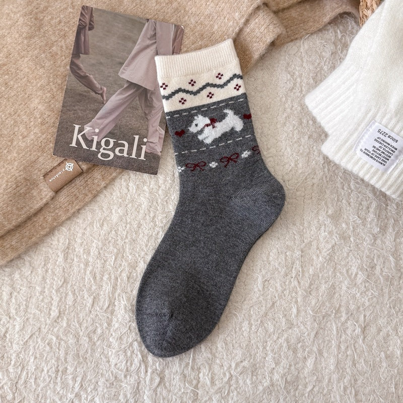 Intarsia Retro Thick Warm Mid Calf Christmas Socks
