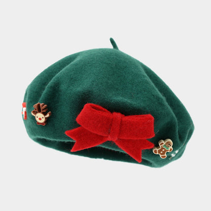 Wool Bow Beret Christmas Hat
