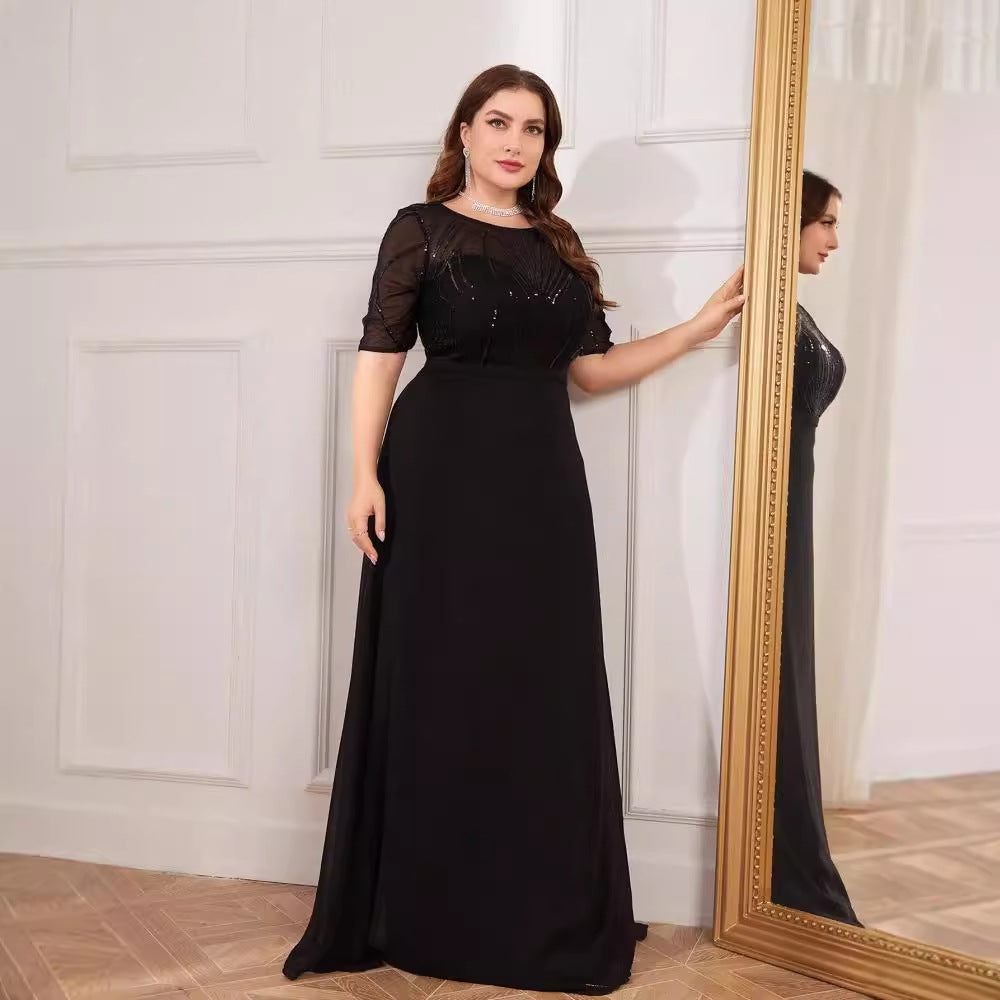 plus Size Short Sleeve Dress Maxi Dress Sequin Chiffon Slim Fishtail Bridesmaid Cocktail Evening Dress