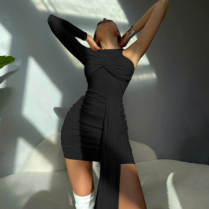 Solid Color One Shoulder Ribbon Hip Bag