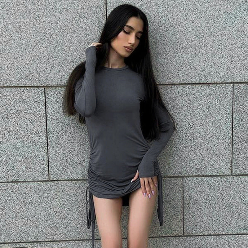 Long Sleeve Solid Color Short Dress