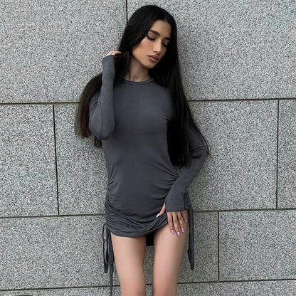 Long Sleeve Solid Color Short Dress