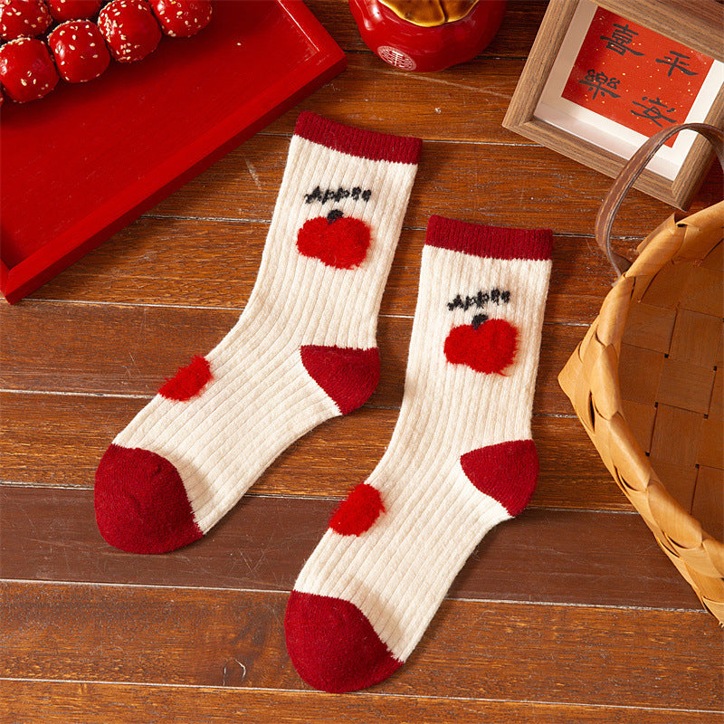 Cashmere Cartoon Embroidered Thick Warm Crew Christmas Socks