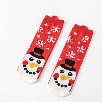 Cotton Cute Cartoon 3D Ear Red Mid Calf Christmas Socks