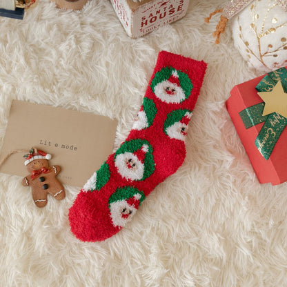 Thick Coral Fleece Cute Reindeer Snowman Christmas Socks