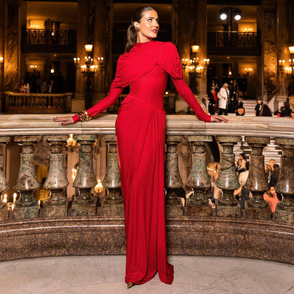 Solid Color High Grade Pleated Slim Waist Dress